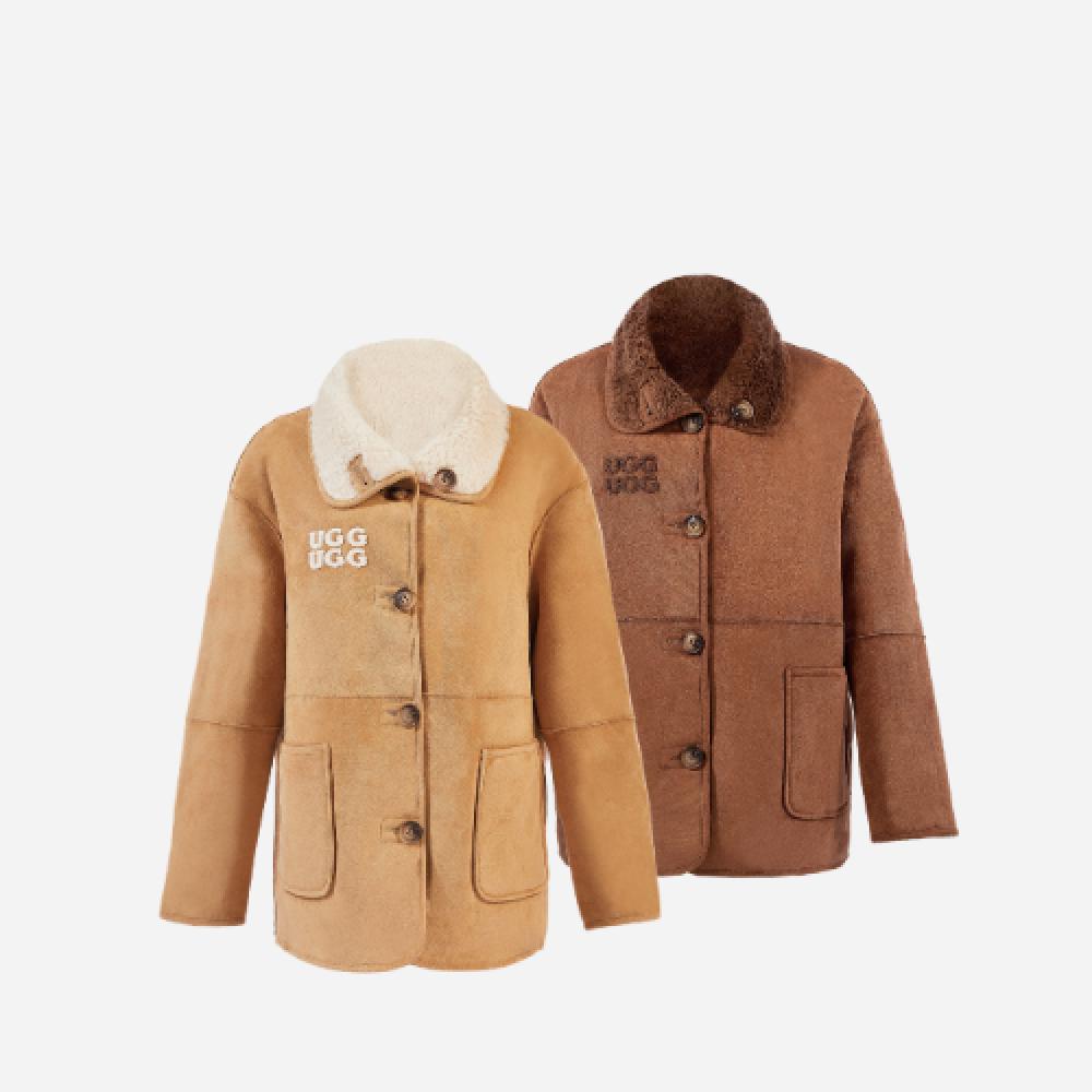 오즈라나 더블 로고 리버서블 시어링 코트 